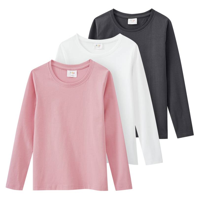 3 Mädchen Langarmshirts in Unifarben von Yigga