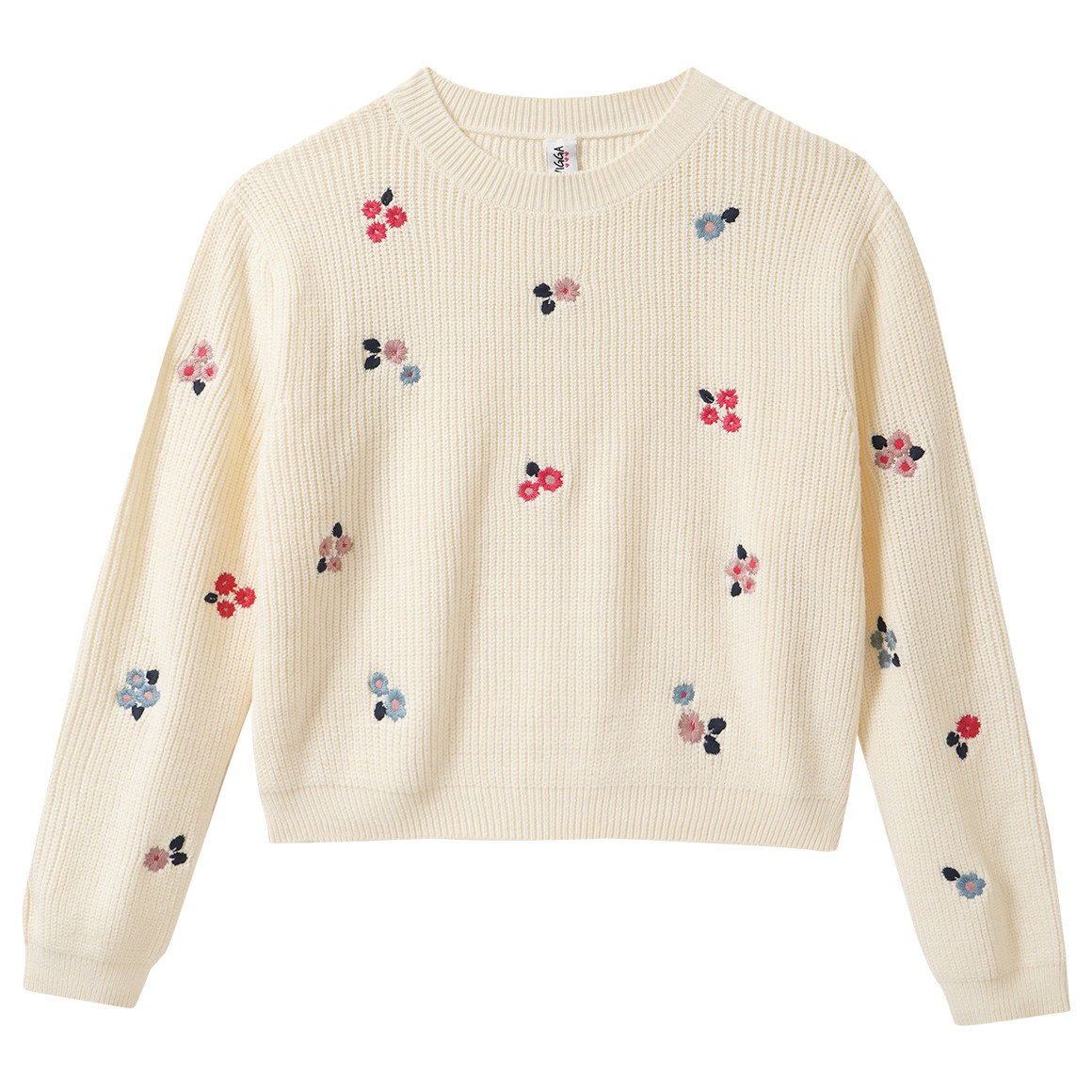 Mädchen Strickpullover mit Blümchen-Stickerei von Yigga