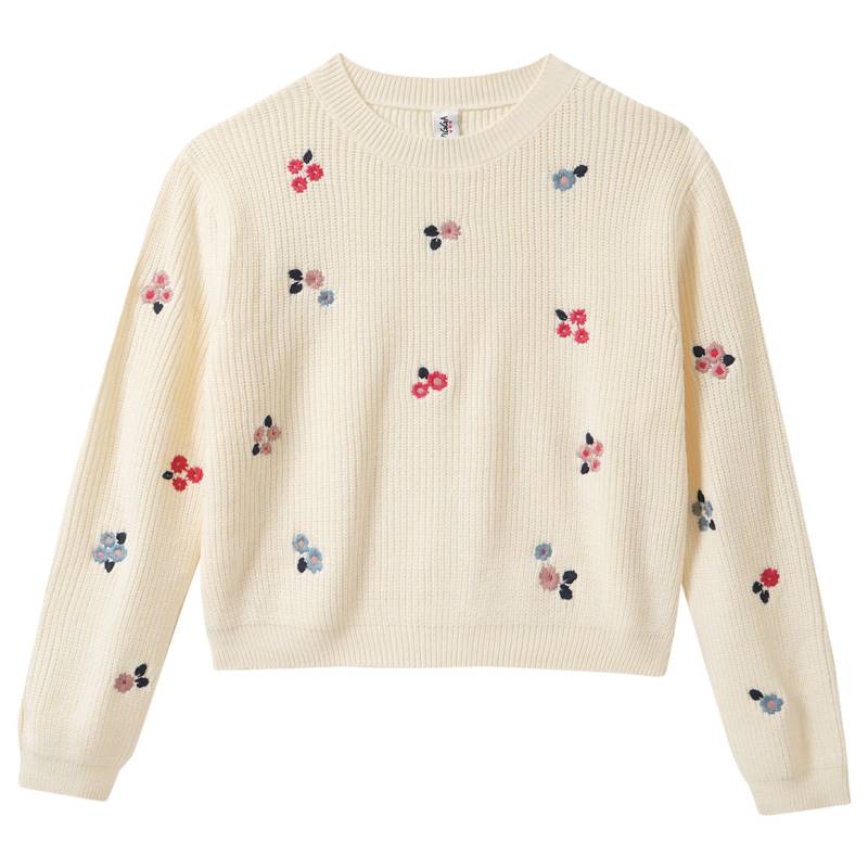 Mädchen Strickpullover mit Blümchen-Stickerei von Yigga