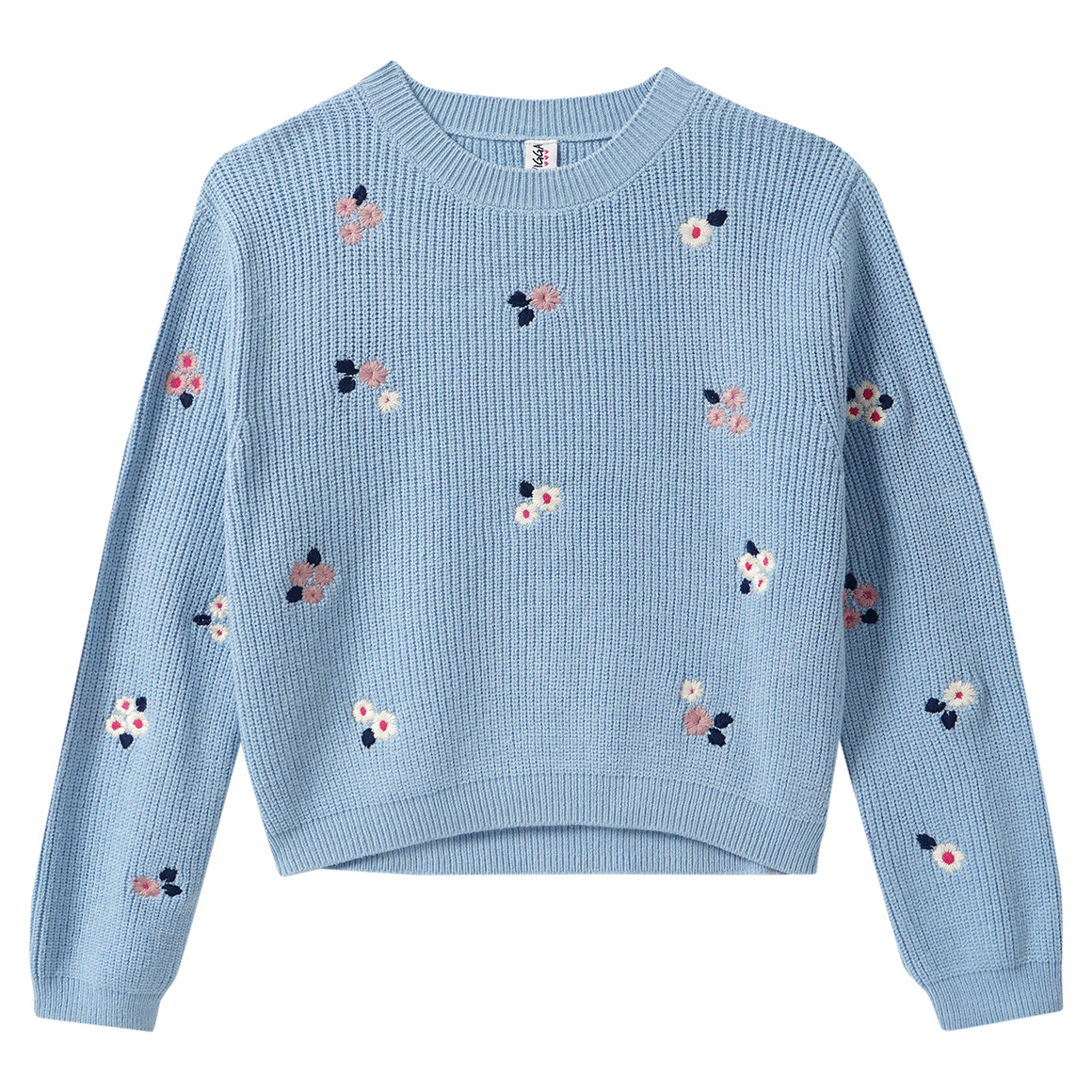 Mädchen Strickpullover mit Blümchen-Stickerei von Yigga
