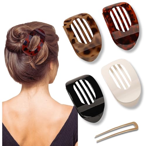 Flache Haarspange Damen Rutschfest Französisch Acetat Elegant Haarklammer für Dickes/Dünnes Haar, Sport & Büro - 4 stücke mit Gold Haarklemme A1 von Yigoo