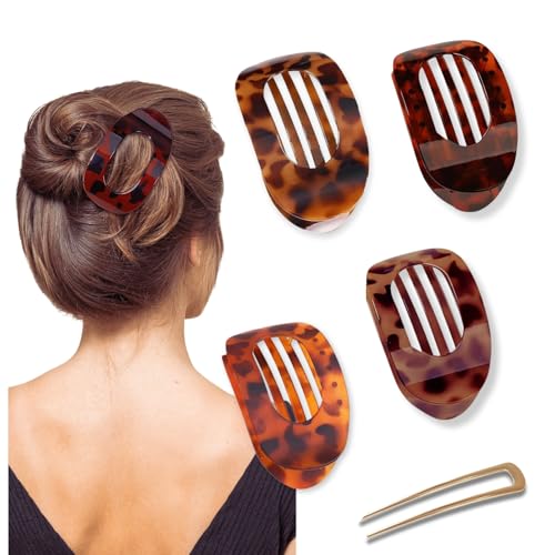 Flache Haarspange Damen Rutschfest Französisch Acetat Elegant Haarklammer für Dickes/Dünnes Haar, Sport & Büro - 4 stücke mit Gold Haarklemme A2 von Yigoo