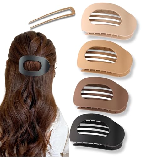 Flache Haarspange Damen Rutschfest Französisch Acetat Elegant Haarklammer für Dickes/Dünnes Haar, Sport & Büro - 4 stücke mit Gold Haarklemme A5 von Yigoo