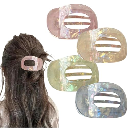 Flache Haarspange Damen Rutschfest Französisch Acetat Elegant Haarklammer für Dickes/Dünnes Haar, Sport & Büro - 4 stücke mit Gold Haarklemme A7 von Yigoo