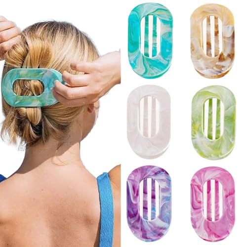 Flache Haarspange Damen Rutschfest Französisch Acetat Elegant Haarklammer für Dickes/Dünnes Haar, Sport & Büro - 4 stücke mit Gold Haarklemme A8 von Yigoo