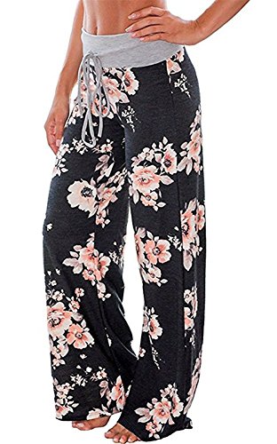 Haremshose Hosen Damen Sporthose Yogahosen Sport Pumphose Leichte Sommerhose Bequem Marlene Hose Große Größe Blumendruck Schwarz S von Yigoo