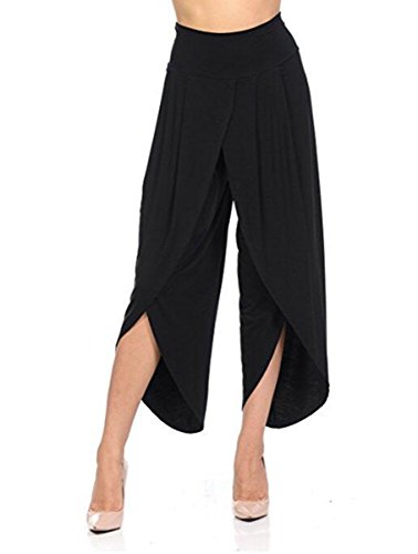 Haremshose Yogahosen Leichte Sommerhose Damen Strandhose Sport Bequem Pumphose Kurz Marlene Hose Schlaghose Hosen Große Größe Schwarz 2XL von Yigoo