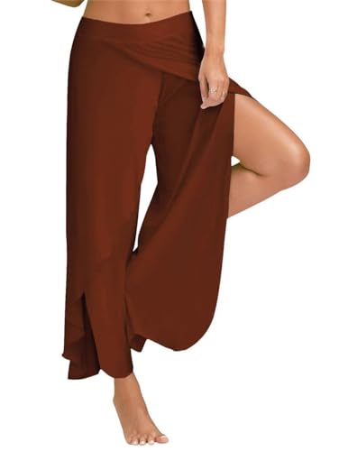 Hosen Damen Sporthose Yogahosen Sport Pumphose Haremshose Leichte Sommerhose Marlene Hose Brau 2XL von Yigoo