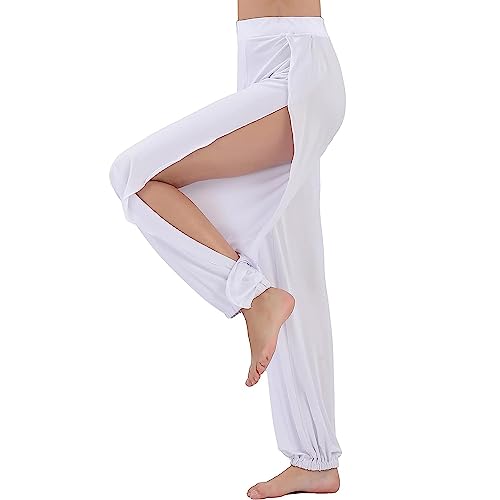 Sporthose Damen Hosen Yogahosen Sport Pumphose Haremshose Leichte Sommerhose Marlene Hose Weiß 2XL (42) von Yigoo