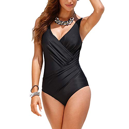 Yigoo Badeanzug Damen Bademode Tankini Push up Schwimmanzug Rückenfrei Frauen Figurformende Einteiliger Schwarz 4XL von Yigoo