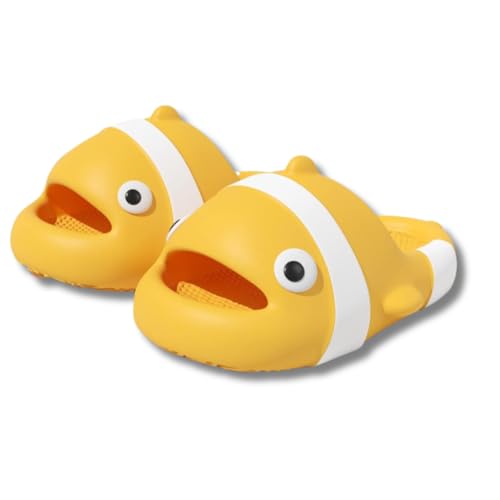 Yigoo Badelatschen Damen Hausschuhe Badeschlappen Clownfischen Badeschuhe Rutschfeste Pantoletten Slipper Strand Sandale Gelb 34-35 von Yigoo