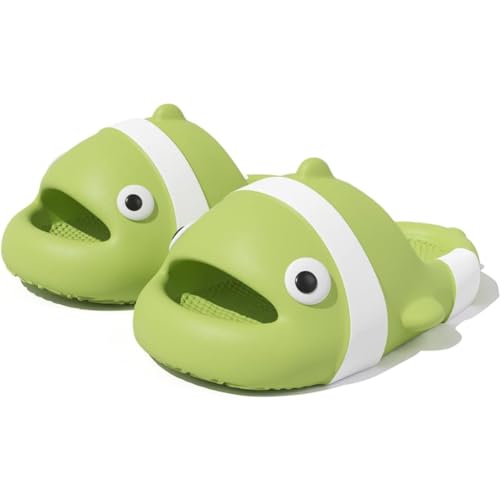 Yigoo Badelatschen Damen Hausschuhe Badeschlappen Clownfischen Badeschuhe Rutschfeste Pantoletten Slipper Strand Sandale Grün 32-33 von Yigoo