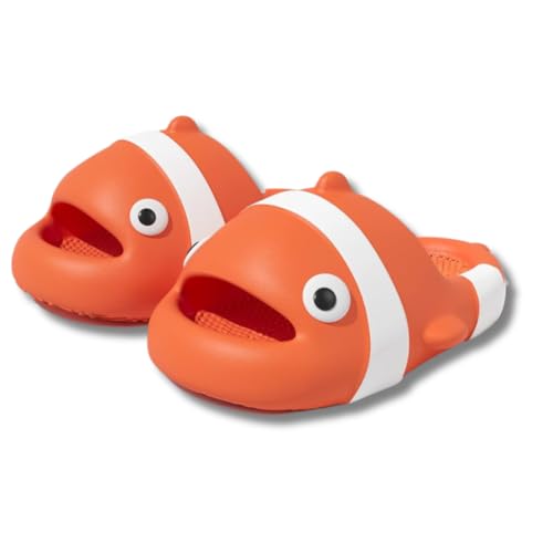 Yigoo Badelatschen Damen Hausschuhe Badeschlappen Clownfischen Badeschuhe Rutschfeste Pantoletten Slipper Strand Sandale Orange 32-33 von Yigoo