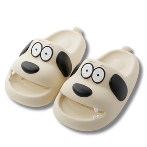 Yigoo Badelatschen Damen Hausschuhe Badeschlappen Hund Badeschuhe Rutschfeste Pantoletten Slipper Strand Sandale Beige 36-37 von Yigoo
