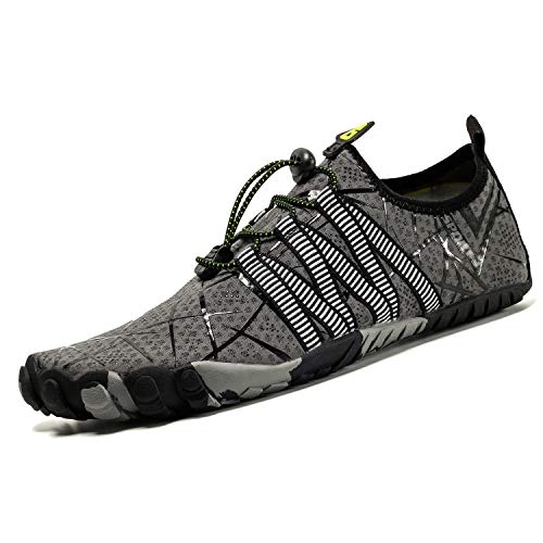 Yigoo Badeschuhe Herren Damen Barfußschuhe Wasserschuhe Aquaschuhe Strandschuhe Atmungsaktiv Fitness Schuhe Sport Outdoor Schnell Trocknend Schwimmschuhe Weich Sohle rutschfest Grau 44 von Yigoo