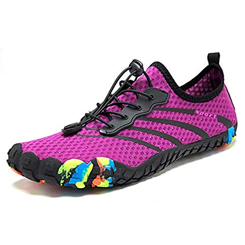 Yigoo Badeschuhe Herren Damen Barfußschuhe Wasserschuhe Aquaschuhe Strandschuhe Atmungsaktiv Fitness Schuhe Sport Outdoor Schnell Trocknend Schwimmschuhe Weich Sohle rutschfest Violett 38 von Yigoo