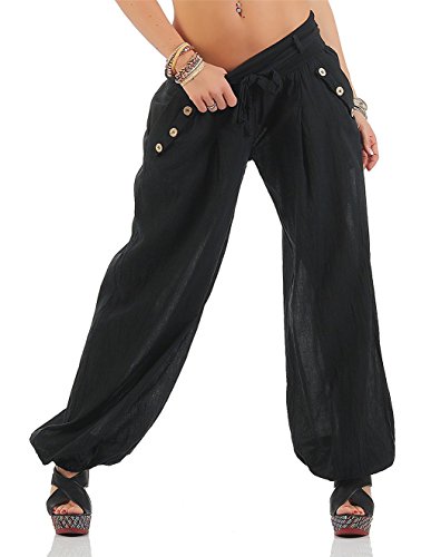 Yigoo Damen Haremshose Pumphose Leichte Sommerhose Strandhose Sport Bequem Marlene Hose Schlaghose Hosen Große Größe Schwarz 4XL von Yigoo