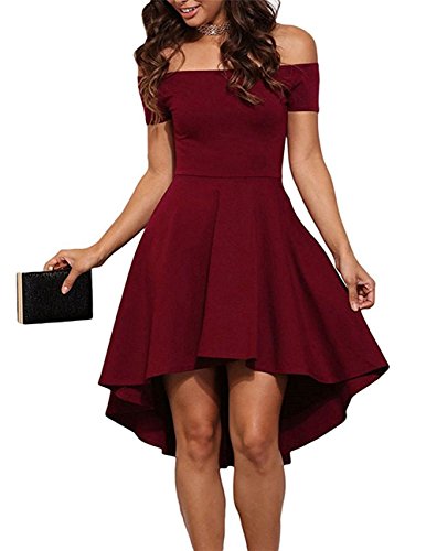 Yigoo Festliche Elegant Kleider Damen Festlich Hochzeit Asymetrisch Vintage Abendkleid Schulterfrei Cocktailkleid Knielang A-line Rot 2XL von Yigoo