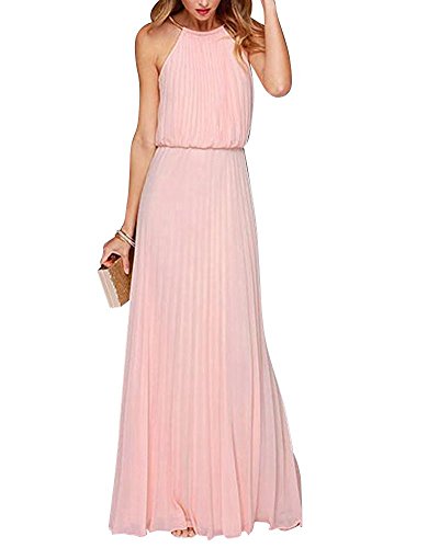 Yigoo Festliche Elegant Kleider Damen Festlich Hochzeit Neckholder Vintage Abendkleid Schulterfrei Cocktailkleid A-Linie Lang Chiffon Rosa L von Yigoo