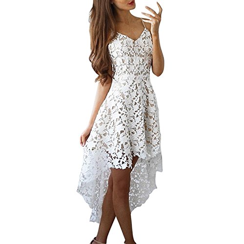 Yigoo Festliche Elegant Kleider Damen Festlich Hochzeit Spitzenkleider Vintage Abendkleid Cocktailkleid A-Linie Lang Asymetrisch Weiß S von Yigoo