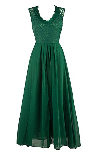 Yigoo Festliche Elegant Kleider Damen Festlich Hochzeit Spitzenkleider Vintage Abendkleid Cocktailkleid A-Linie Lang Chiffon Kurzarm Grün L von Yigoo