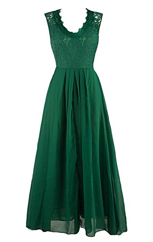 Yigoo Festliche Elegant Kleider Damen Festlich Hochzeit Spitzenkleider Vintage Abendkleid Cocktailkleid A-Linie Lang Chiffon Kurzarm Grün XL von Yigoo