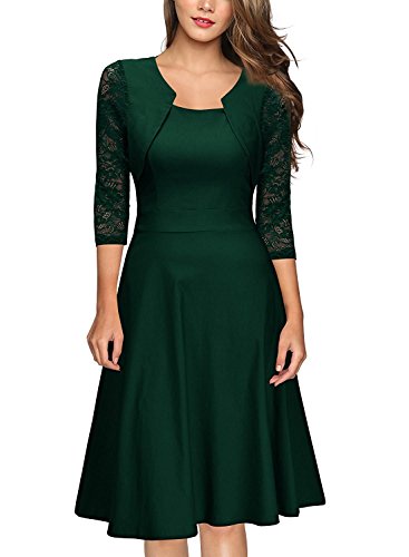 Yigoo Festliche Elegant Kleider Damen Festlich Hochzeit Spitzenkleider Vintage Abendkleid Cocktailkleid A-linie Knielang Kurzarm, Grün - S von Yigoo