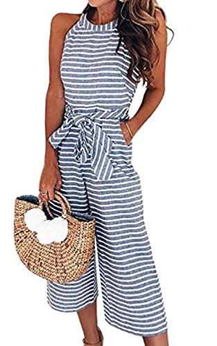 Yigoo Jumpsuit Damen Sommer Hosenanzug Elegant Overall Festlich Freizeit Hose Bodysuit Lang Breites Bein Blau XL von Yigoo