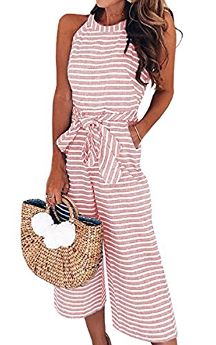 Yigoo Jumpsuit Damen Sommer Hosenanzug Elegant Overall Festlich Freizeit Hose Bodysuit Lang Breites Bein Rosa L von Yigoo