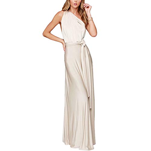 Yigoo Kleider Abendkleider Lang Maxikleid Damen Cocktailkleid Multi-Way Ballkleid V-Ausschnitt Rückenfrei Neckholder Schulterfrei für Festlich Hochzeit Sommer Weiß S von Yigoo