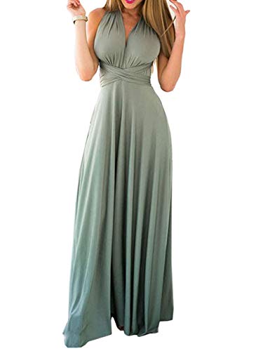 Yigoo Kleider Abendkleider Lang Maxikleid Damen Cocktailkleid Multi-Way Ballkleid V-Ausschnitt Rückenfrei Neckholder Schulterfrei für Festlich Hochzeit Sommer dunkelgrün S von Yigoo