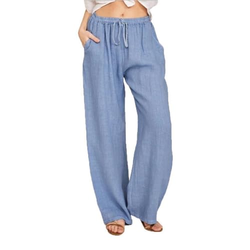 Yigoo Palazzo Hose Damen: Weite Hose Sommer mit Tunnelzug & Seitentaschen – High Waist Design für Bequeme Passform + Atmungsaktive Leichte Stoffe – Elegante Freizeithose & Strandhose Blau XXL von Yigoo