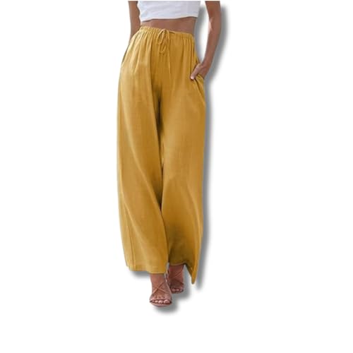 Yigoo Palazzo Hose Damen: Weite Hose Sommer mit Tunnelzug & Seitentaschen – High Waist Design für Bequeme Passform + Atmungsaktive Leichte Stoffe – Elegante Freizeithose & Strandhose Gelb XL Yigoo Palazzo Hose Damen: Weite Hose Sommer mit Tunnelzug & Seitentaschen – High Waist Design für Bequeme Passform + Atmungsaktive Leichte Stoffe – Elegante Freizeithose & Strandhose Gelb XL von Yigoo