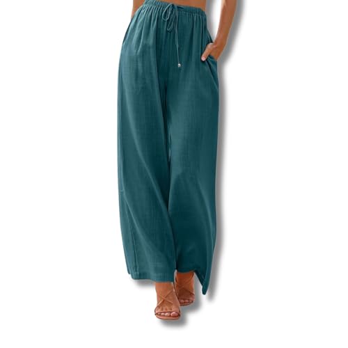 Yigoo Palazzo Hose Damen: Weite Hose Sommer mit Tunnelzug & Seitentaschen – High Waist Design für Bequeme Passform + Atmungsaktive Leichte Stoffe – Elegante Freizeithose & Strandhose Türkis M Yigoo Palazzo Hose Damen: Weite Hose Sommer mit Tunnelzug & Seitentaschen – High Waist Design für Bequeme Passform + Atmungsaktive Leichte Stoffe – Elegante Freizeithose & Strandhose Türkis M von Yigoo