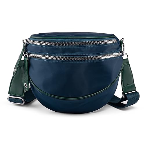 Yigorie Umhängetasche Damen, Crossbody Bag Damen Breiter Gurt, Damen Multi-Pocket-Tasche Handtasche, Großer Kapazität (Pfauenblau mit Grün) von Yigorie