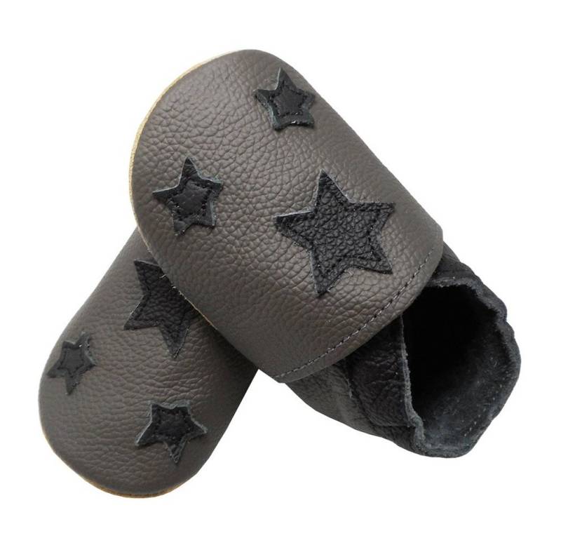 Yihakids 100% Leder Lauflernschuhe Hausschuhe Lederpuschen Dunkelblau Krabbelschuh elastisch von Yihakids