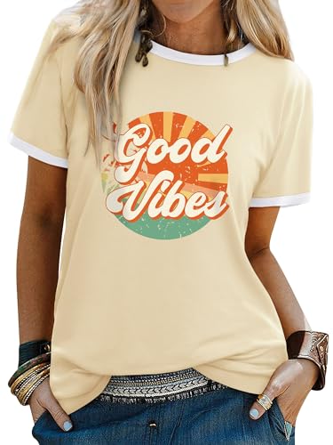 Yihelian T-Shirts für Frauen Sommer Kurzarm Top Damen Regenbogen Print Rundhals Shirts Mode Baggy Baumwollmischung Bluse von Yihelian