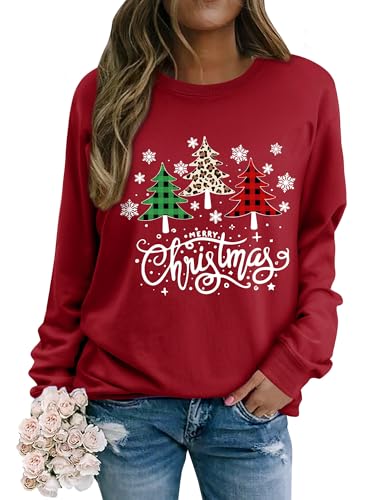 Yihelian Weihnachts Sweatshirt Damen Weihnachtspullover Merry Christmas Pullover Weihnachtsbaum-Grafik von Yihelian