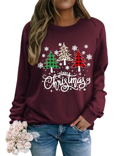 Yihelian Weihnachts Sweatshirt Damen Weihnachtspullover Merry Christmas Pullover Weihnachtsbaum-Grafik von Yihelian