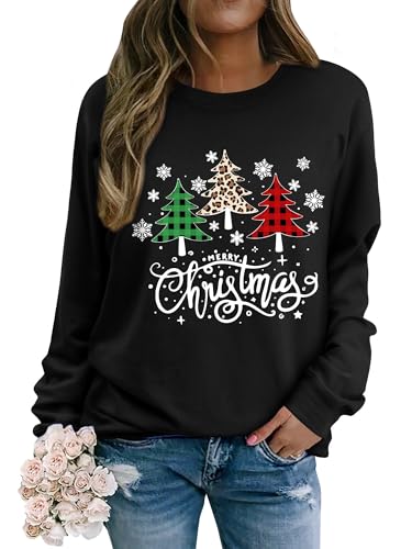 Yihelian Weihnachts Sweatshirt Damen Weihnachtspullover Merry Christmas Pullover Weihnachtsbaum-Grafik von Yihelian