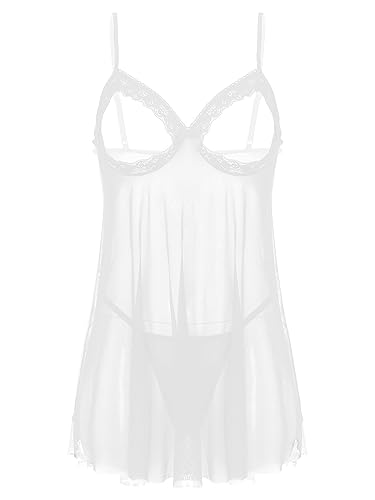 Yihuimin Damen Nachthemd Transparent Minikleid Ärmellose Trägerkleid Kurz Nachtkleid Brustfrei Nachtkleid Dessous Negligee Weiß M von Yihuimin