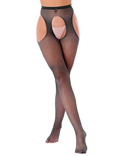 Yihuimin Damen Ouvert Strumpfhosen Offenem Schritt Netzstrümpfe Hosenträger Strapsstrümpfe Transparent Strapsstrumpfhose Pantyhose Schwarz Einheitsgröße von Yihuimin