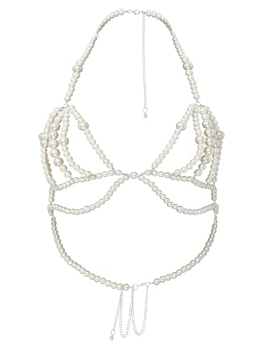 Yihuimin Damen Perlen Bh Perlen Körperkette Bikini Brustkette Körperschmuck Körpergeschirr Offene Nippel Lingerie Clubwear Reizwäsche Nachtclubs Typ A Einheitsgröße von Yihuimin
