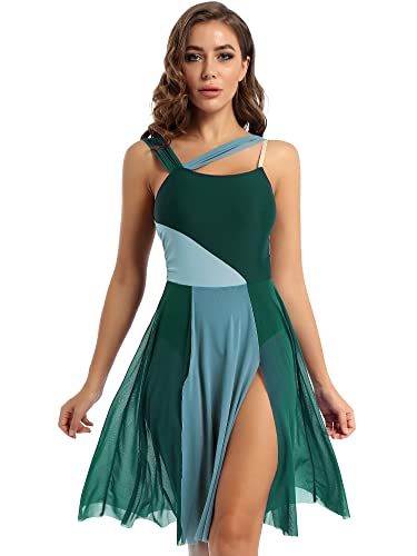 Yihuimin Damen Tanzkleid Ärmellose Lyrisches Kleider Latein Tanzkleidung Knielanges Ballettkleid Ballettanzug Wettbewerb Tanzkostüm Grün XL von Yihuimin