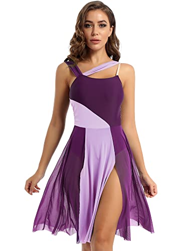 Yihuimin Damen Tanzkleid Ärmellose Lyrisches Kleider Latein Tanzkleidung Knielanges Ballettkleid Ballettanzug Wettbewerb Tanzkostüm Violet L von Yihuimin