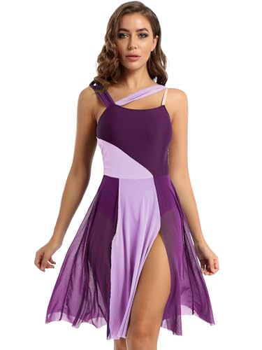 Yihuimin Damen Tanzkleid Ärmellose Lyrisches Kleider Latein Tanzkleidung Knielanges Ballettkleid Ballettanzug Wettbewerb Tanzkostüm Violet L von Yihuimin