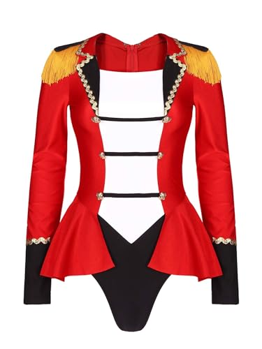 Yihuimin Damen Zirkus Kostüm Glitzer Zirkusdirektorin Tanzkostüm Direktorin Dompteurin Kostüm Tütü Ballettkleid Halloween Faschingskostüm Rot L von Yihuimin