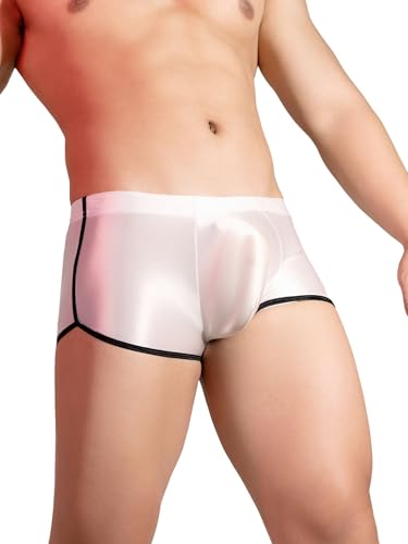 Yihuimin Herren Glossy Boxershorts Eng Stretch Unterhosen Retroshorts Basic Shorts Männer Unterwäsche Weiß Einheitsgröße von Yihuimin