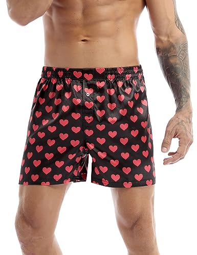 Yihuimin Herren Satin Boxershorts Herzmuster Badeshorts Loose Fit Retroshorts Kurz Strand Shorts Schlafshorts Boxer Briefs Pant A Schwarz L von Yihuimin