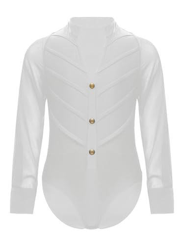 Yihuimin Kind Junge Langarm Trikot Latein Tanzen Leotard Gymnastik Langarm Body Ballet Tanzen Weiß 146-152 von Yihuimin